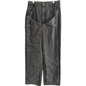 MISS ROSIER Vintage Wash Black Snap Off Button Leg Panel Jeans - Sz XL - NWT